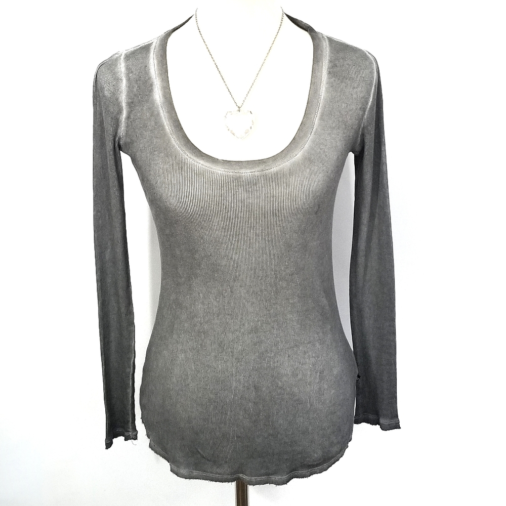 Rock & Republic Ribbed Cotton Lng Slv Tee EUC